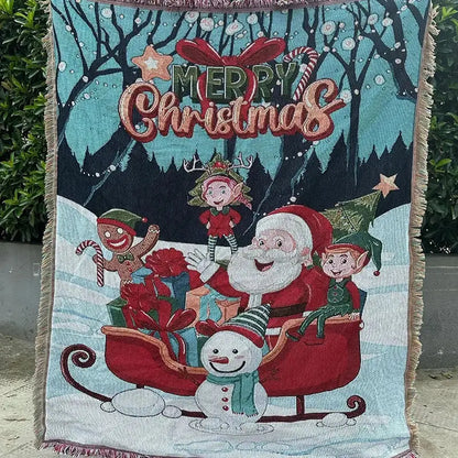 Woven cream christmas tree blanket throw – living room festive decor