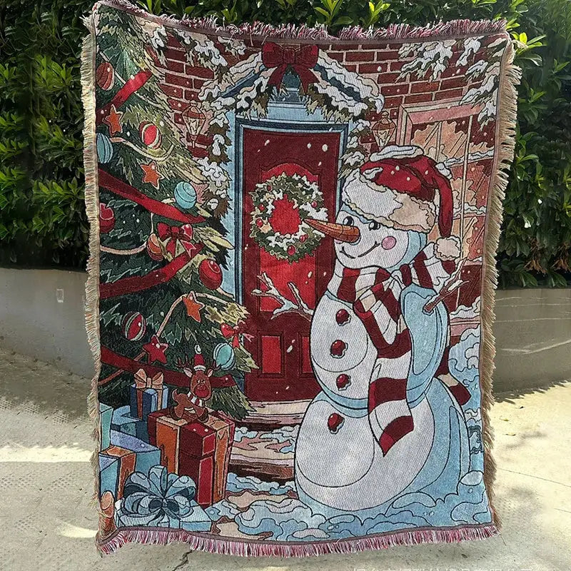 Woven cream christmas tree blanket throw – living room festive decor