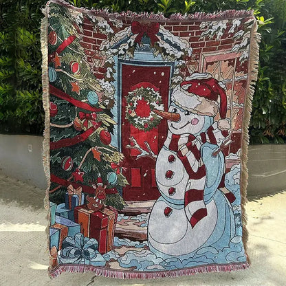 Woven cream christmas tree blanket throw – living room festive decor