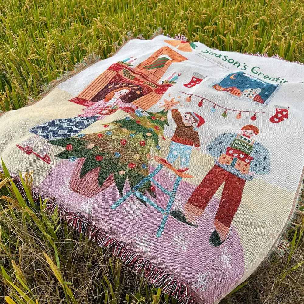 Woven cream christmas tree blanket throw – living room festive decor