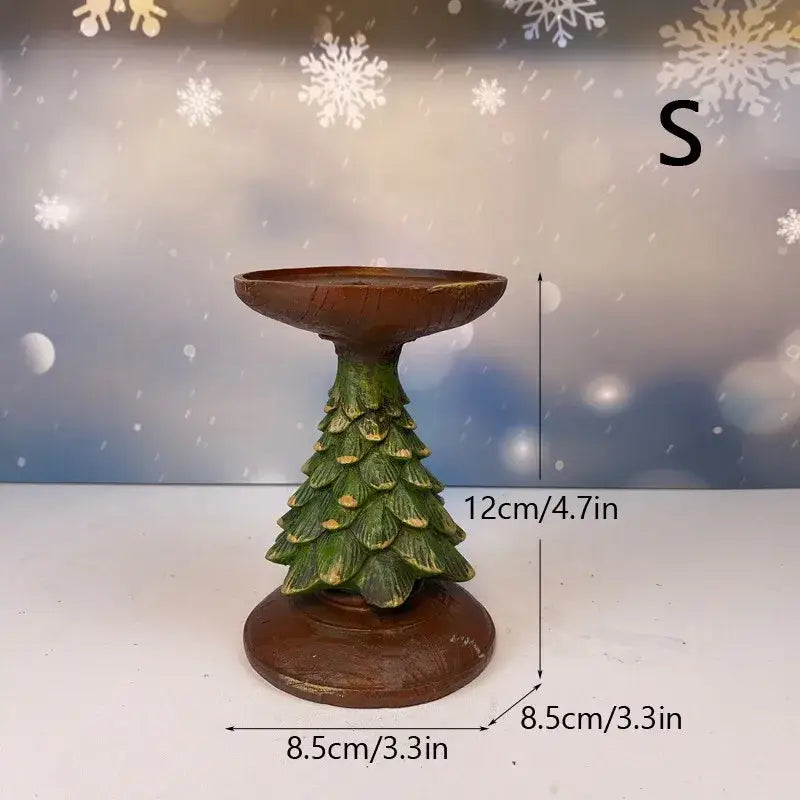 Festive green & brown resin tree candle holder dining room decor