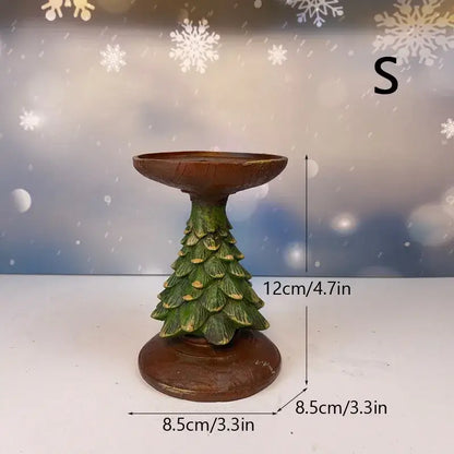 Festive green & brown resin tree candle holder dining room decor