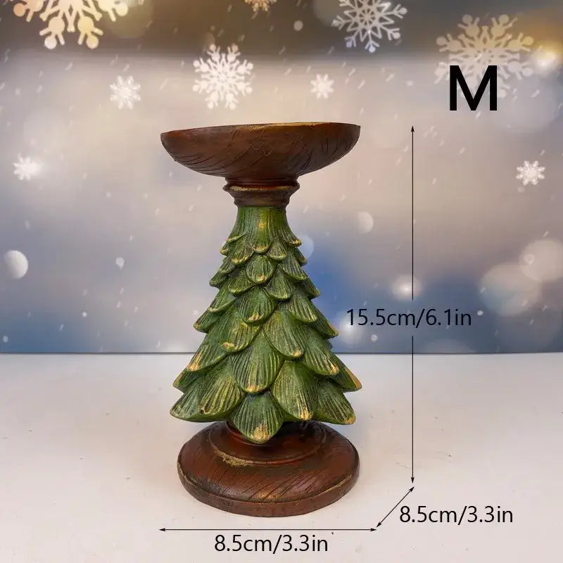 Festive green & brown resin tree candle holder dining room decor