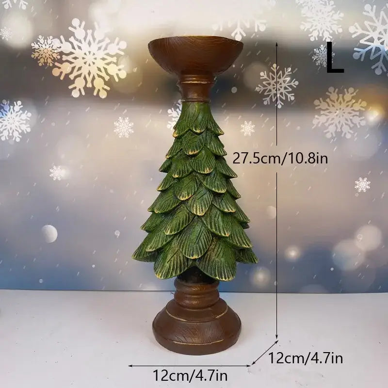 Festive green & brown resin tree candle holder dining room decor