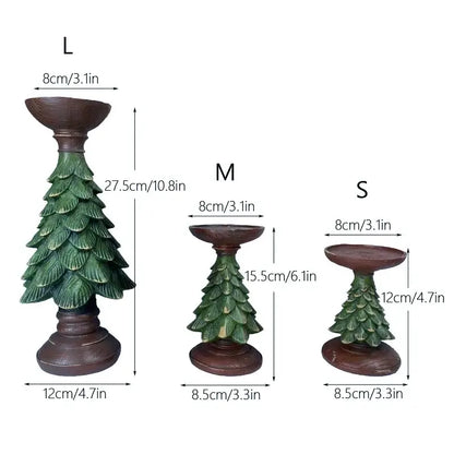 Festive green & brown resin tree candle holder dining room decor