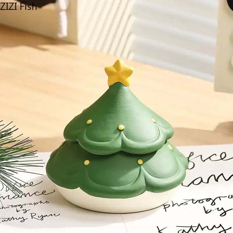 Christmas tree and mushroom ceramic ashtray set living room decor