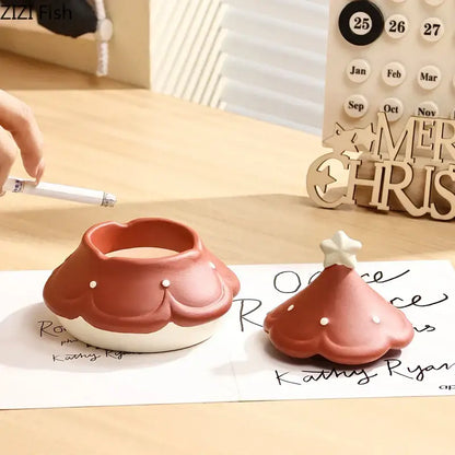 Creative green & brown christmas tree ceramic ashtray office decor