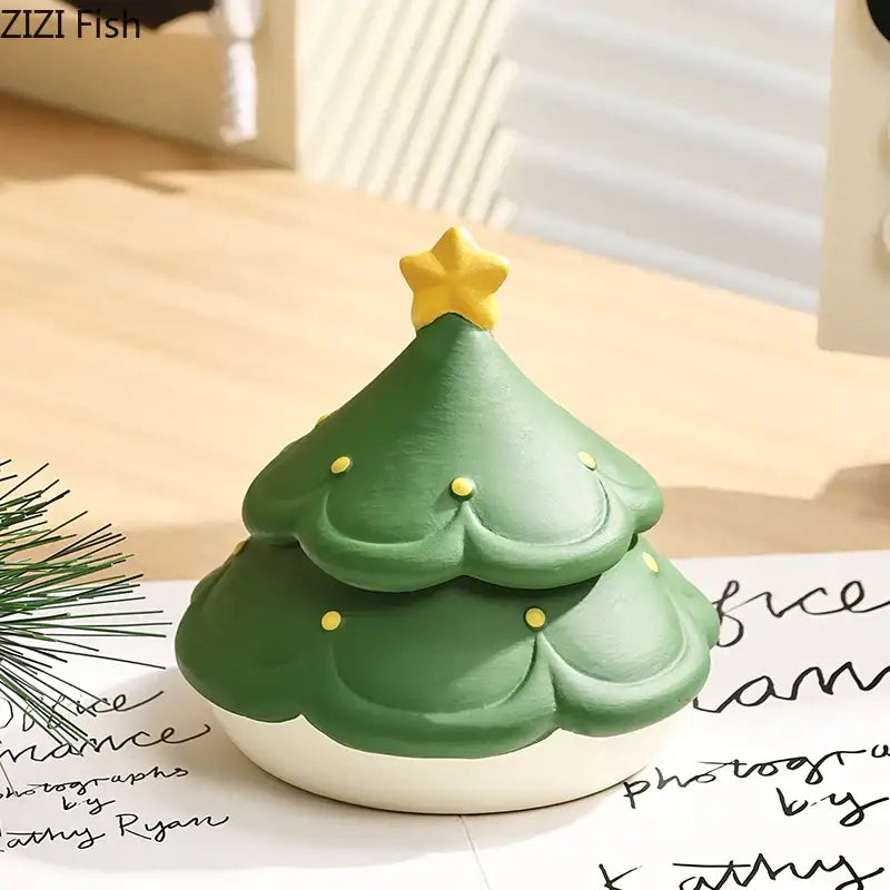 Creative green & brown christmas tree ceramic ashtray office decor