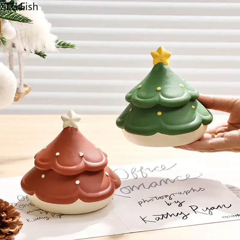 Creative green & brown christmas tree ceramic ashtray office decor