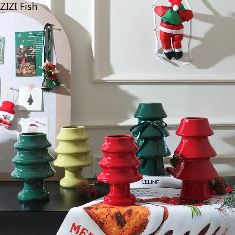 Glossy red christmas tree ceramic vase dining room decor