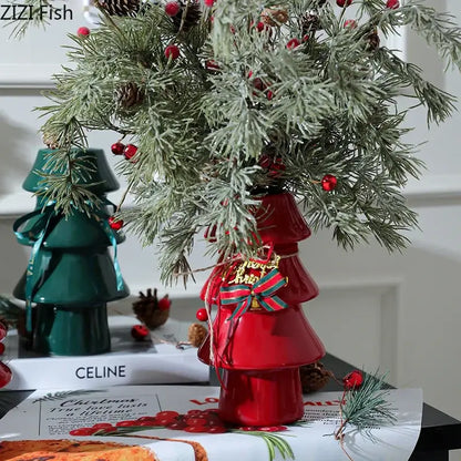 Glossy red christmas tree ceramic vase dining room decor