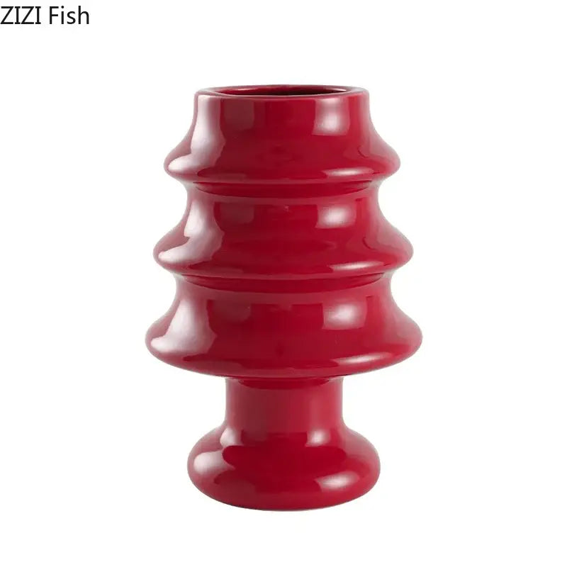 Glossy red christmas tree ceramic vase dining room decor