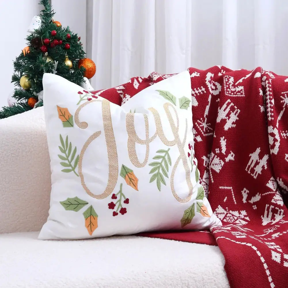 Embroidered gold & silver christmas tree cushion cover living room