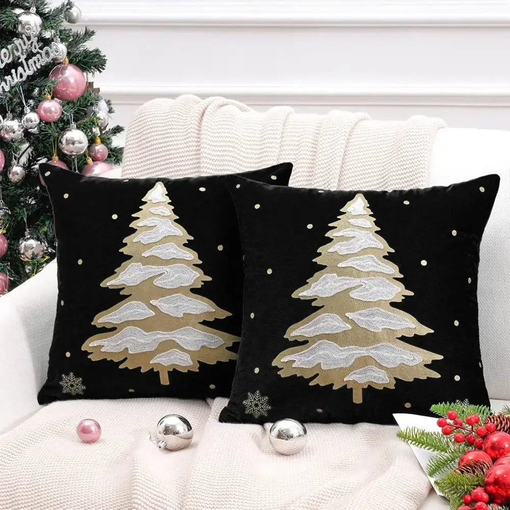 Embroidered gold & silver christmas tree cushion cover living room