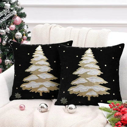 Embroidered gold & silver christmas tree cushion cover living room