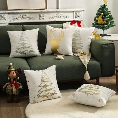 Embroidered gold & silver christmas tree cushion cover living room