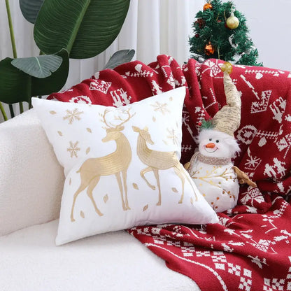 Embroidered gold & silver christmas tree cushion cover living room