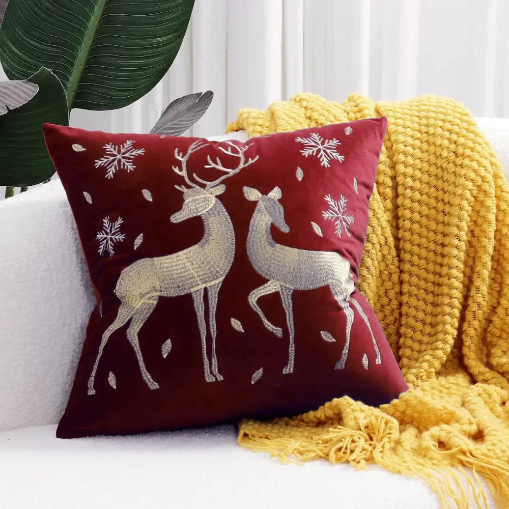 Embroidered gold & silver christmas tree cushion cover living room