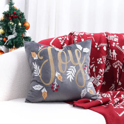 Embroidered gold & silver christmas tree cushion cover living room