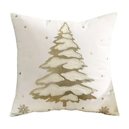 Embroidered gold & silver christmas tree cushion cover living room