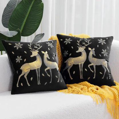 Embroidered gold & silver christmas tree cushion cover living room