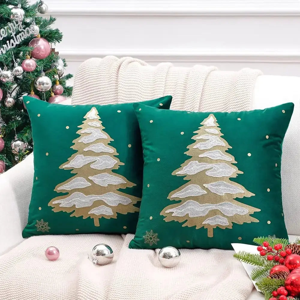 Embroidered gold & silver christmas tree cushion cover living room
