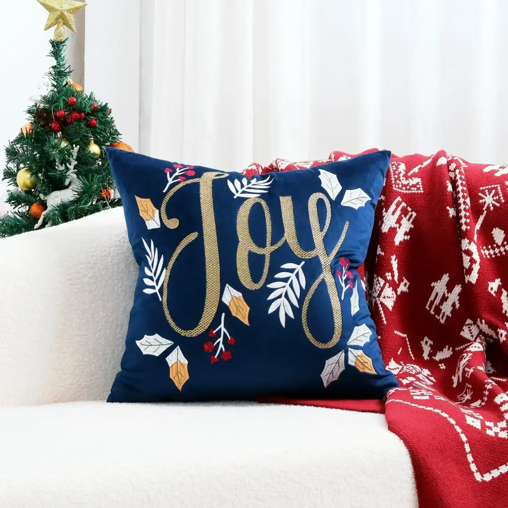 Embroidered gold & silver christmas tree cushion cover living room