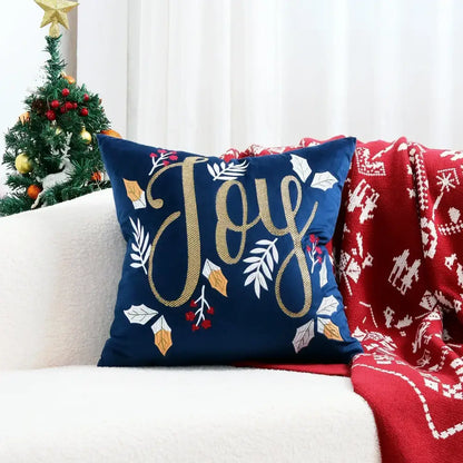 Embroidered gold & silver christmas tree cushion cover living room