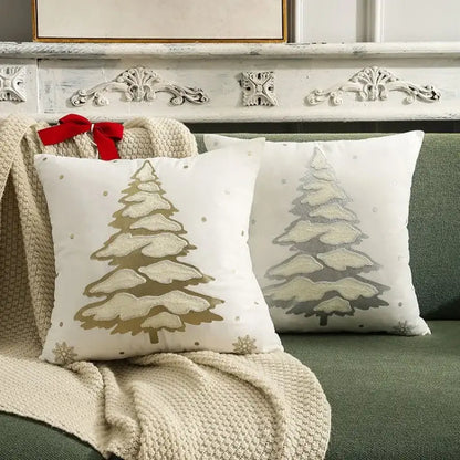 Embroidered gold & silver christmas tree cushion cover living room