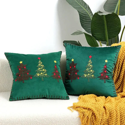 Emerald green velvet christmas tree embroidered cushion covers living room