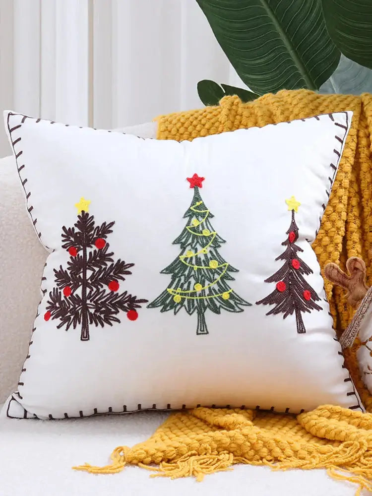 Emerald green velvet christmas tree embroidered cushion covers living room