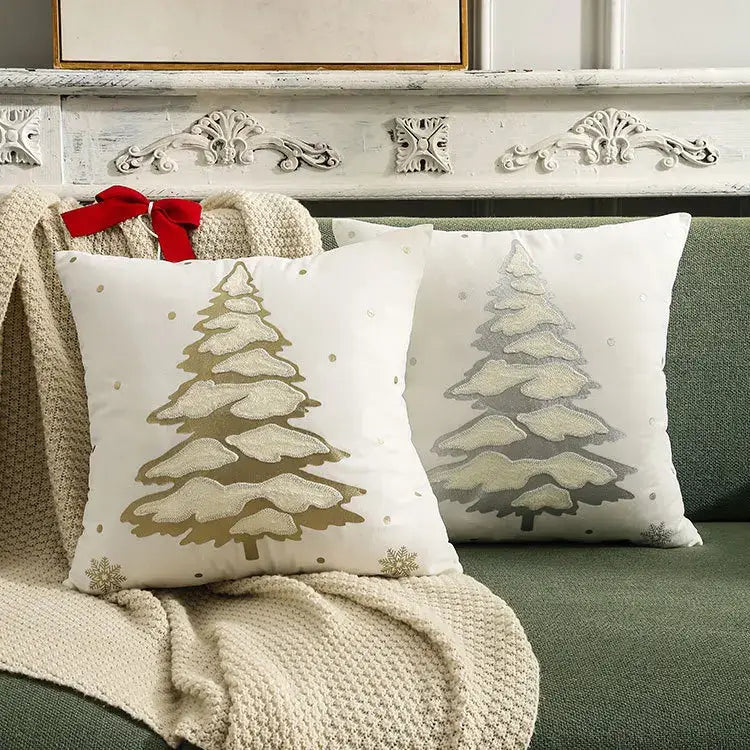 Emerald green velvet christmas tree embroidered cushion covers living room