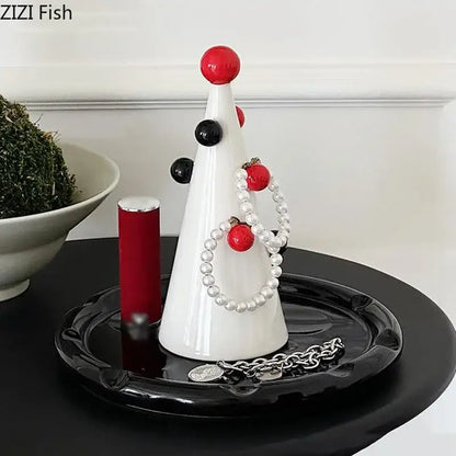 White ceramic christmas tree jewelry stand bedroom storage display