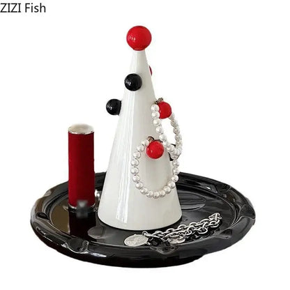 White ceramic christmas tree jewelry stand bedroom storage display