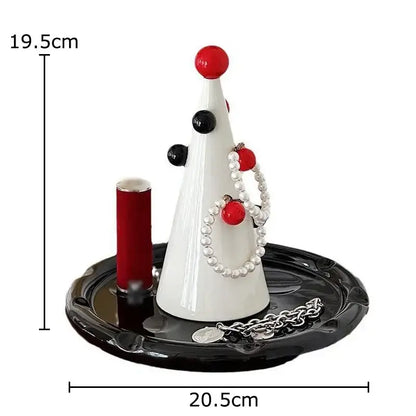 White ceramic christmas tree jewelry stand bedroom storage display