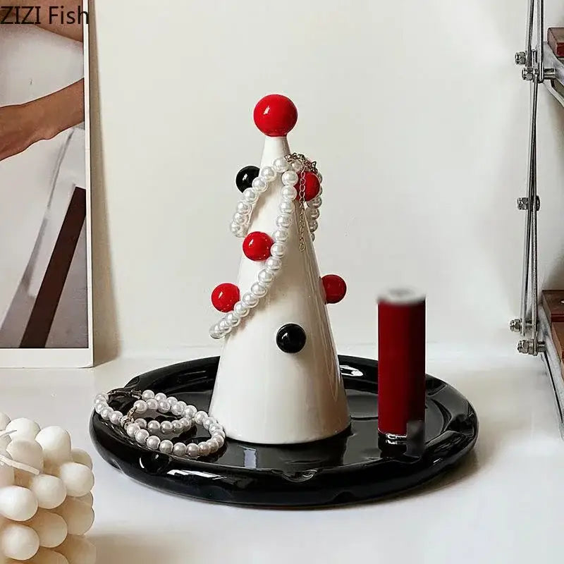 White ceramic christmas tree jewelry stand bedroom storage display