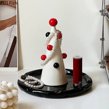 White ceramic christmas tree jewelry stand bedroom storage display