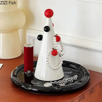 White ceramic christmas tree jewelry stand bedroom storage display