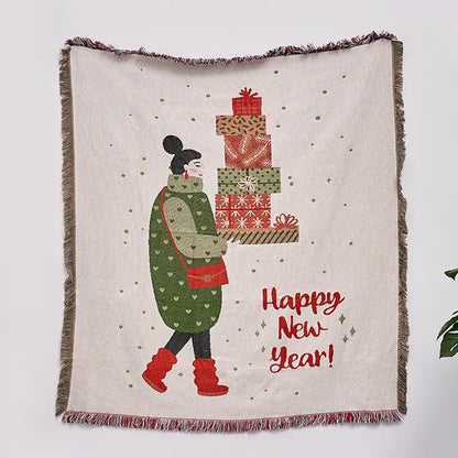 Festive christmas tree dark teal knitted throw blanket living room