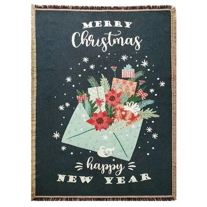 Festive christmas tree dark teal knitted throw blanket living room