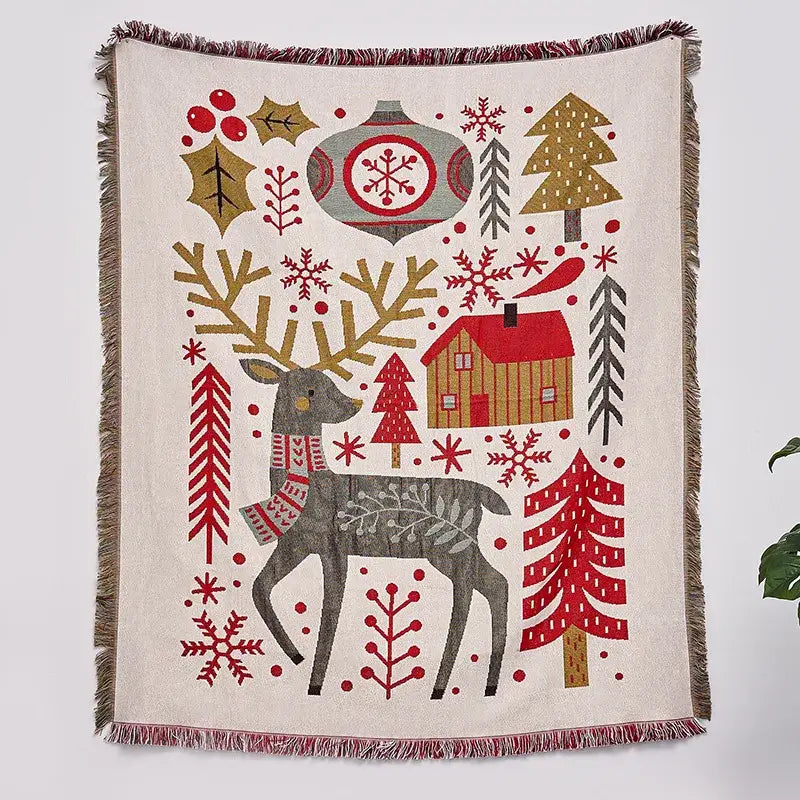 Festive christmas tree dark teal knitted throw blanket living room