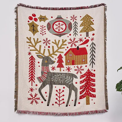 Festive christmas tree dark teal knitted throw blanket living room