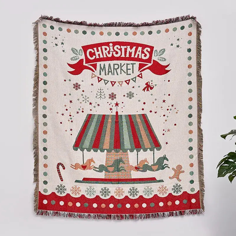 Festive christmas tree dark teal knitted throw blanket living room