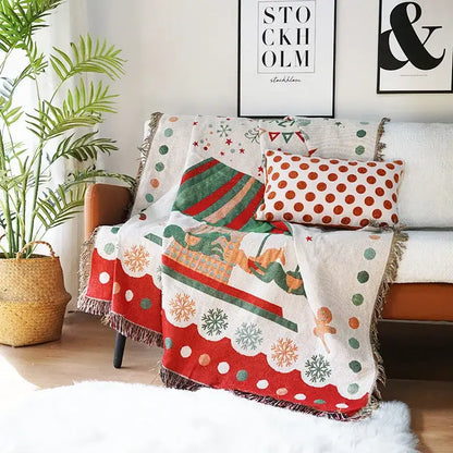 Festive christmas tree dark teal knitted throw blanket living room