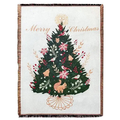 Festive christmas tree dark teal knitted throw blanket living room