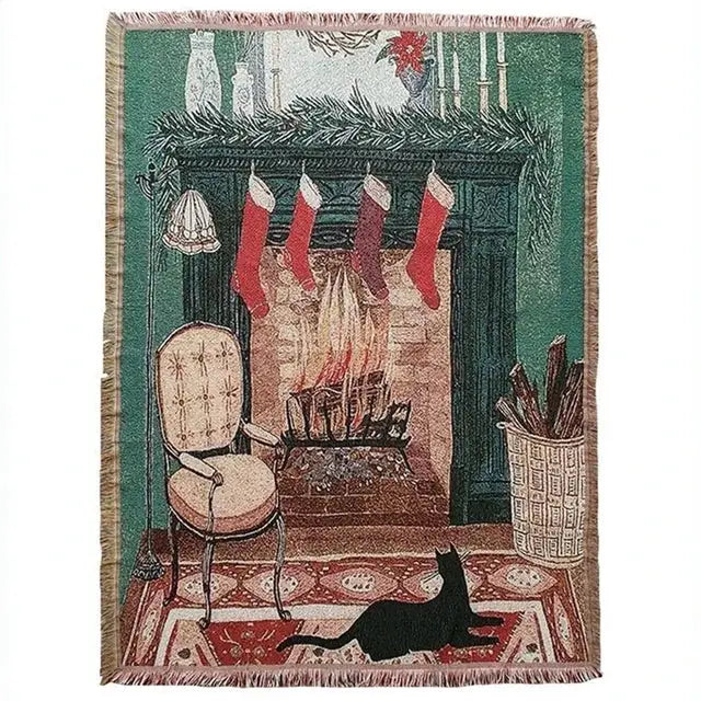 Festive christmas tree dark teal knitted throw blanket living room
