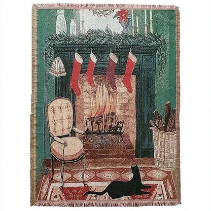 Festive christmas tree dark teal knitted throw blanket living room
