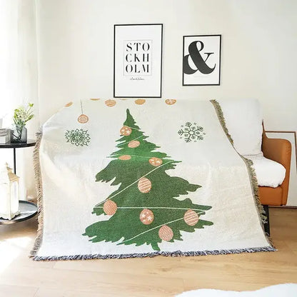 Festive christmas tree dark teal knitted throw blanket living room