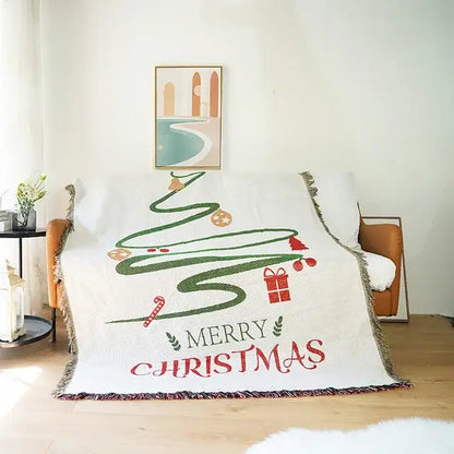 Festive christmas tree dark teal knitted throw blanket living room