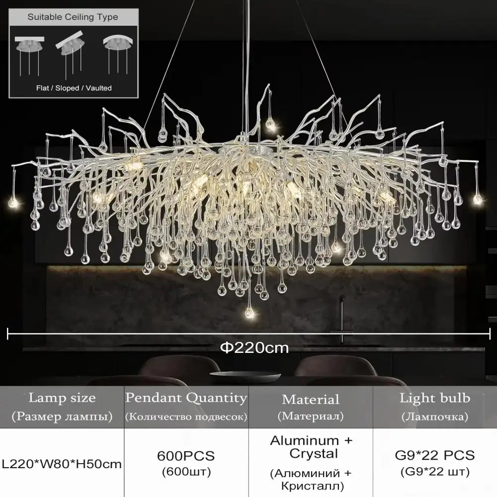 Modern chrome rectangular crystal chandelier dining room light fixture
